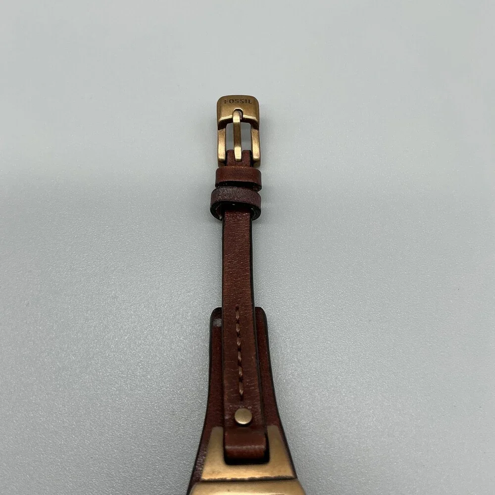 Fossil JR9780 Womens Watch 22mm Brown Dial Bronze Leather Cuff Date New Battery